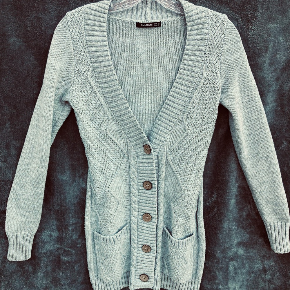 Gray PattyBoutik Cardigan XS Large Buttons and Pockets Long Sleeve